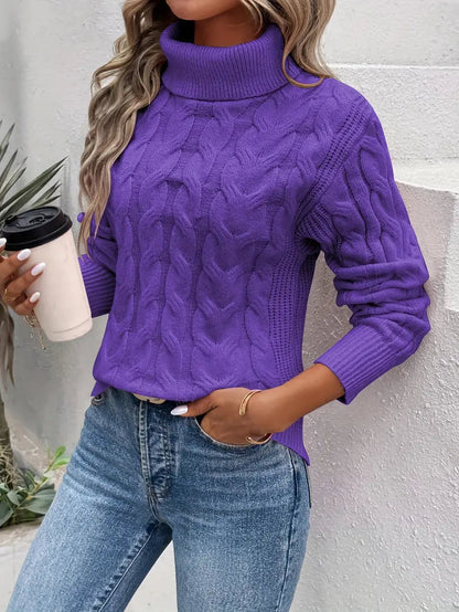 Women's Cable Knit Turtleneck Sweater - Vonnera
