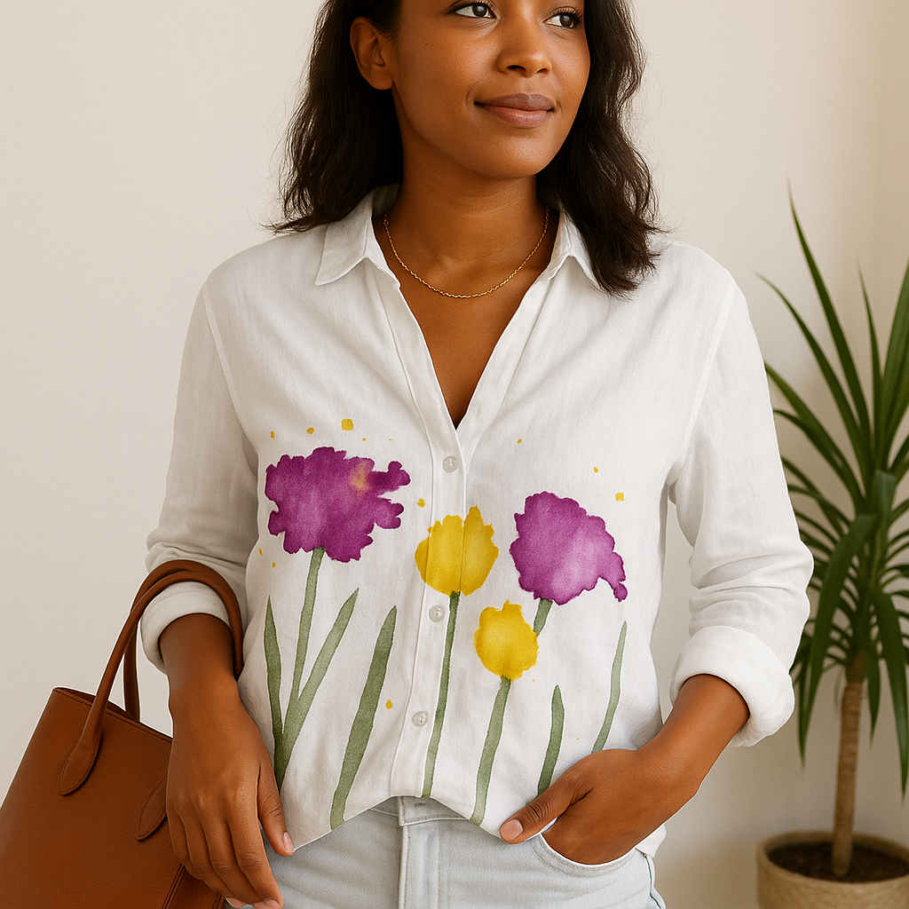 Women's V-Neck Long Sleeve Floral Print Shirt - Vonnera