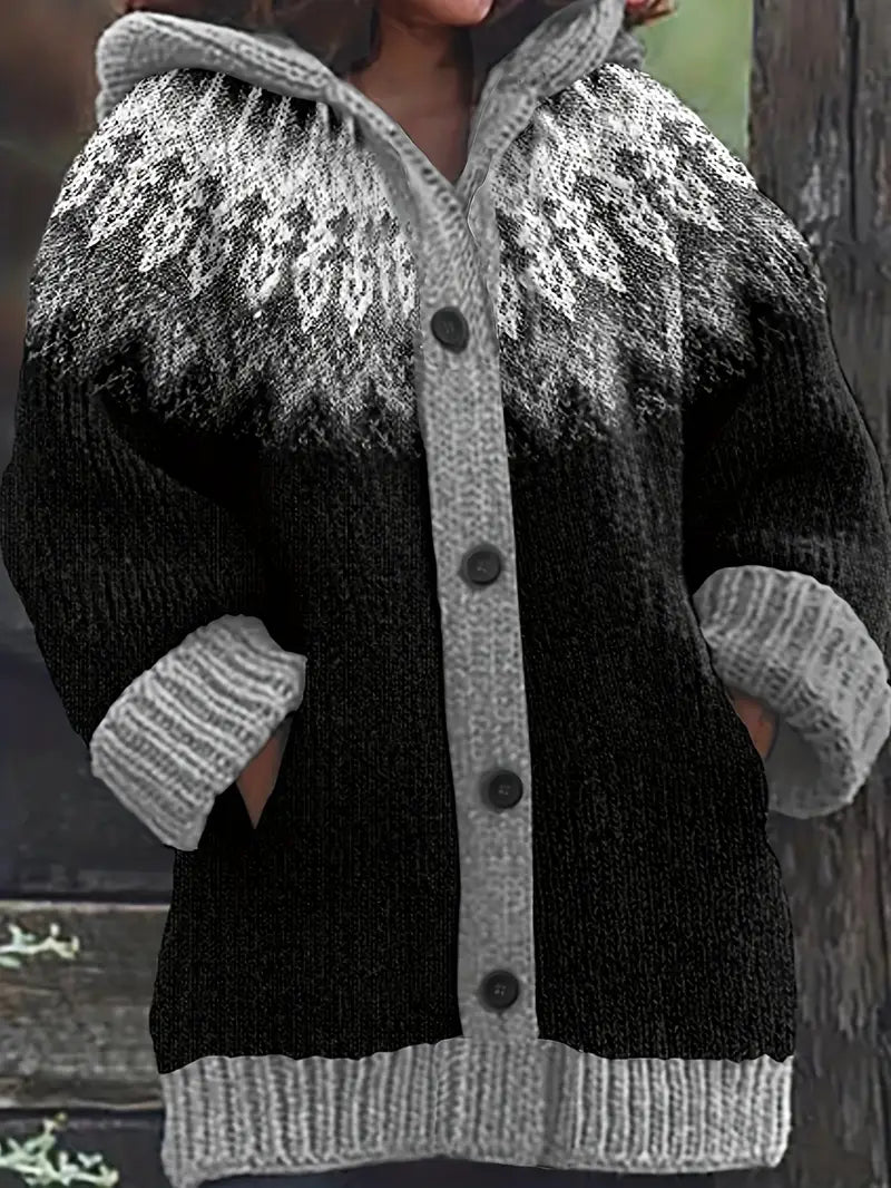 Women's Hooded Cardigan Button Front Knit