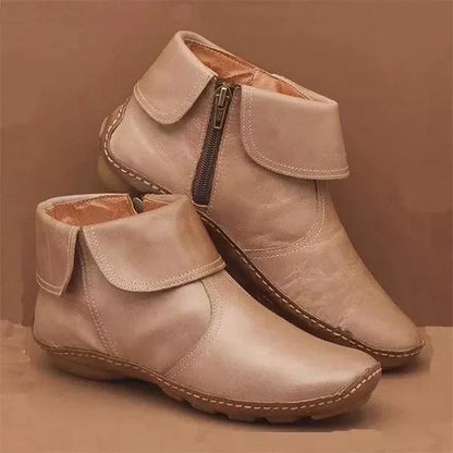 Women's Ankle Boots Folded Collar Side Zipper