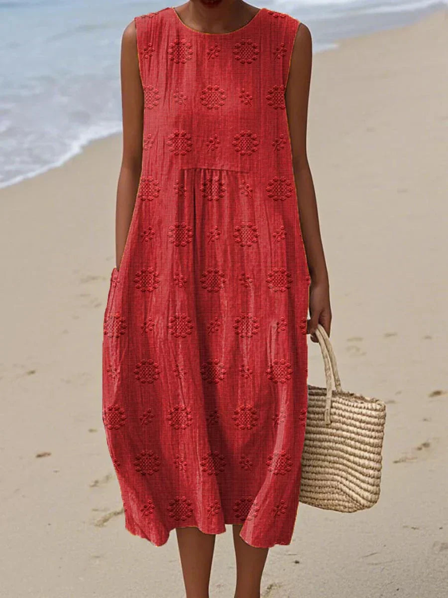 Women's Midi Textured Loose Fit Casual Dress