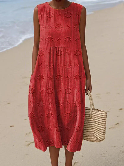 Women's Round Neck Textured Detail Dress