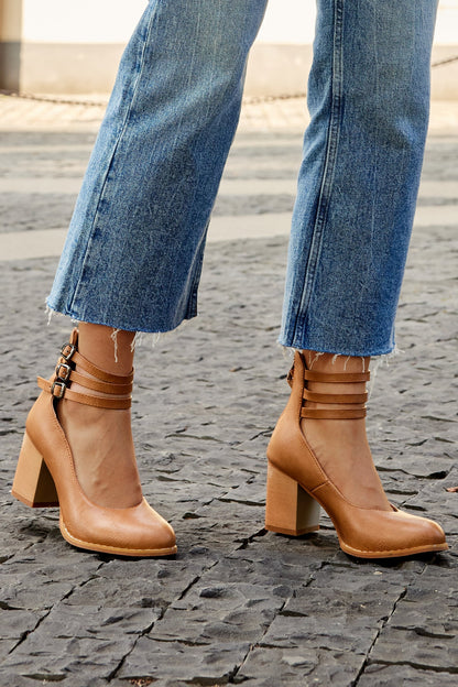 Women's Ankle Strap Sandals Smooth Thick Heel