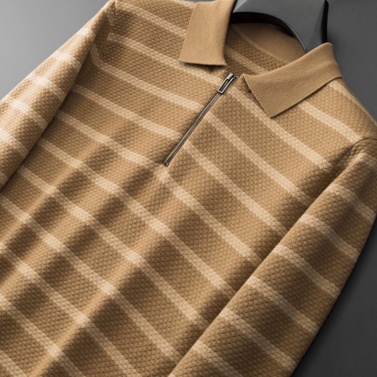 Men's Striped Polo Half-Zip Shirt