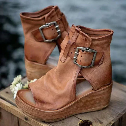 Wedge Sandals Buckle Boho Style