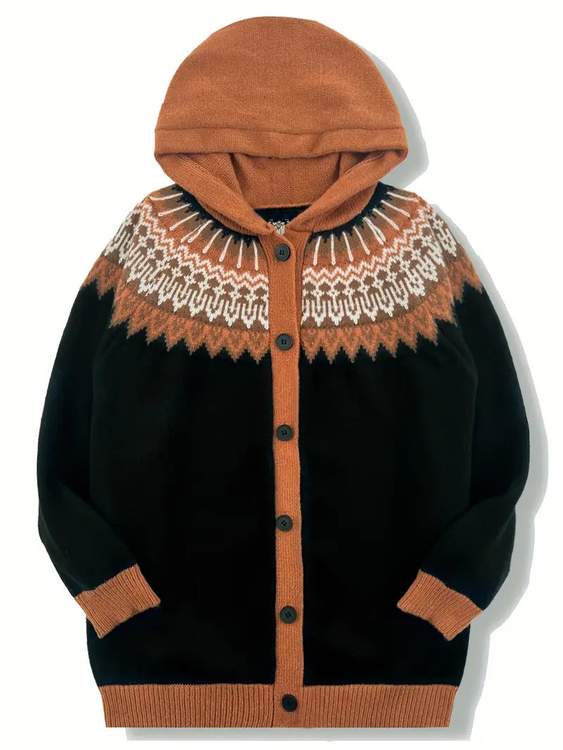 Women's Hooded Cardigan Button Front Knit