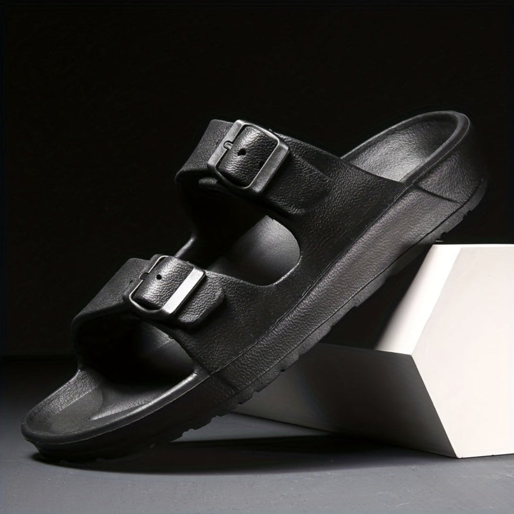 Men's Double Buckle Leather Sandal - Vonnera