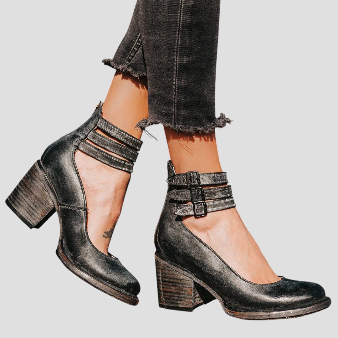 Women's Block Heel Sandals Textured Buckle Strap - Vonnera