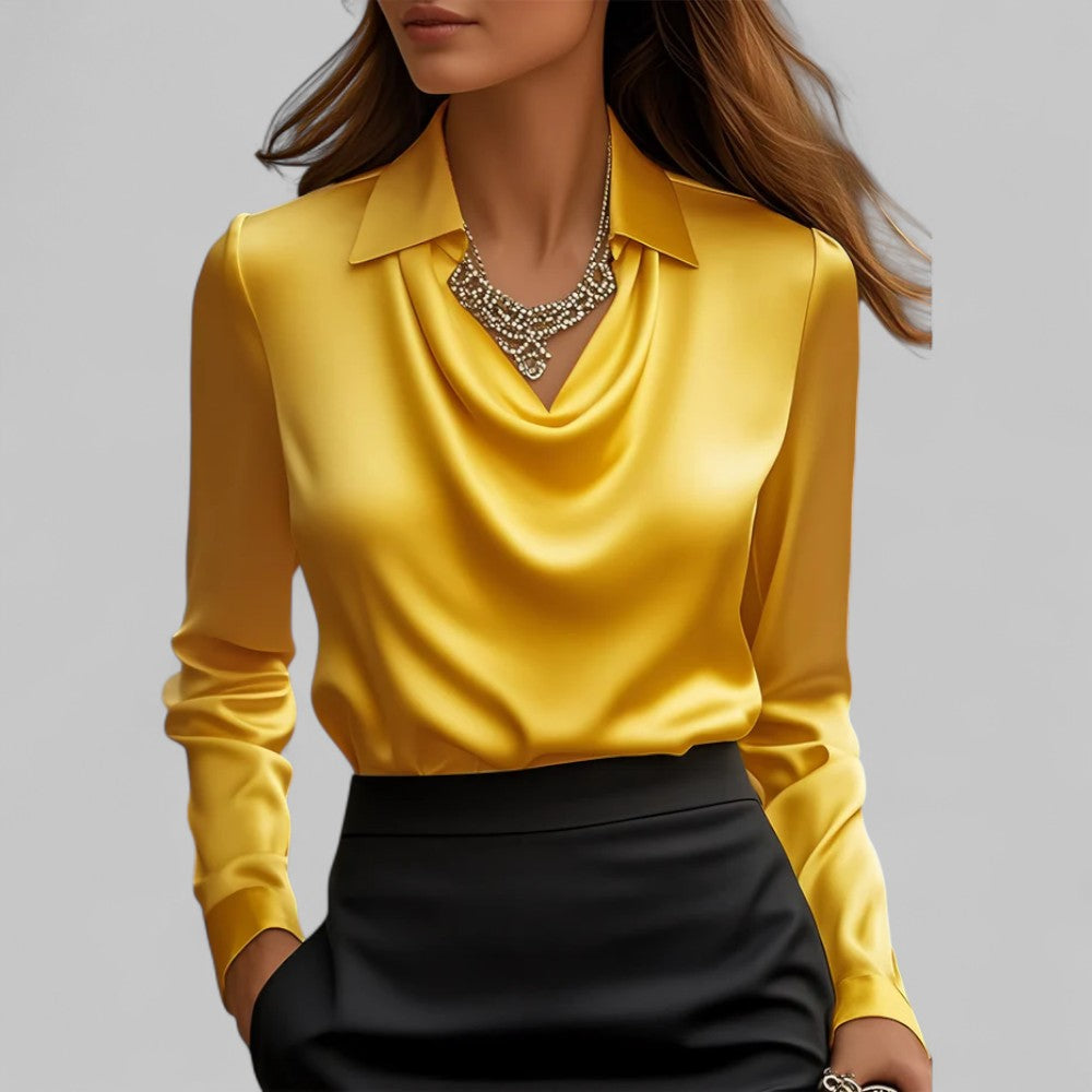Women's Satin Blouse Long Sleeve Draped Neck