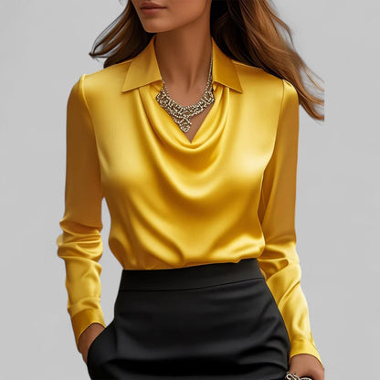 Women's Satin Blouse Long Sleeve Draped Neck