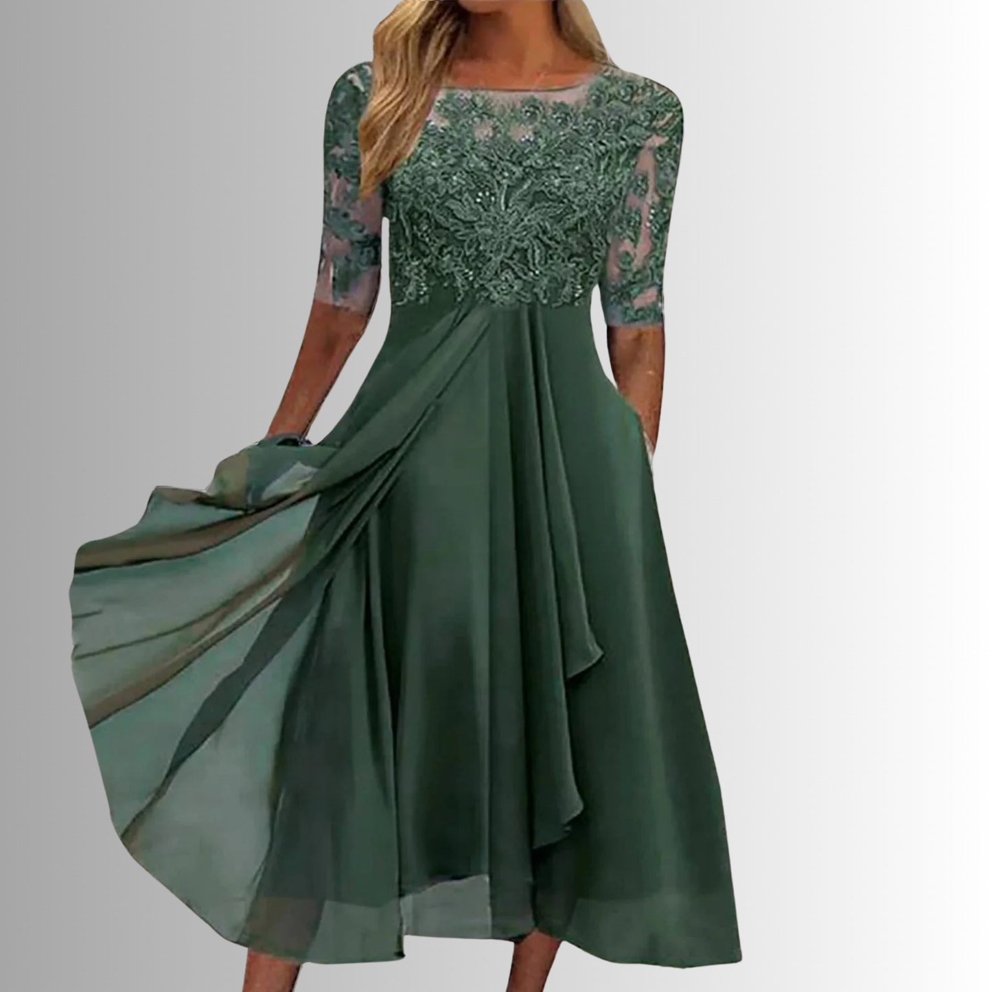 Women's Midi Dress Sheer Half Sleeve