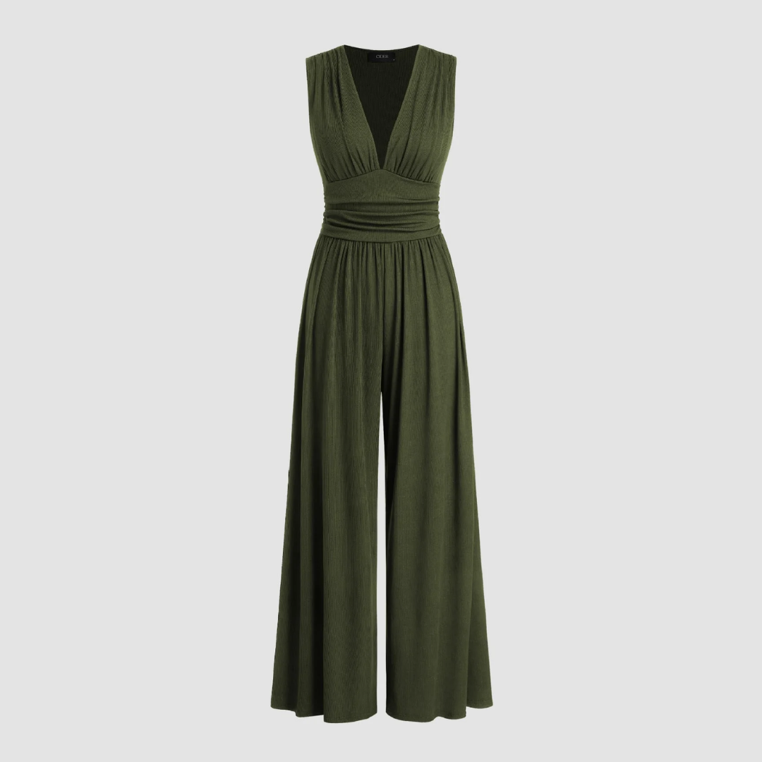 Women's V Neck Wide Leg Jumpsuit