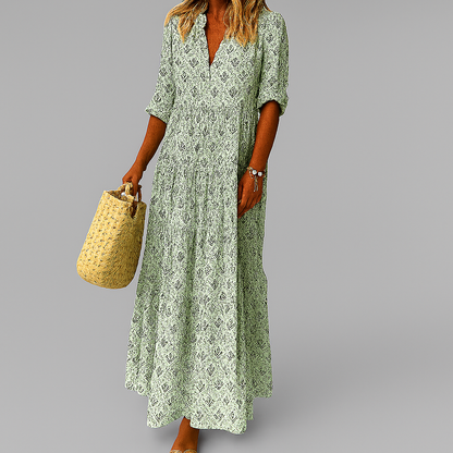 Image of Melinda | Women's V-Neck 3/4 Sleeve Maxi Dress