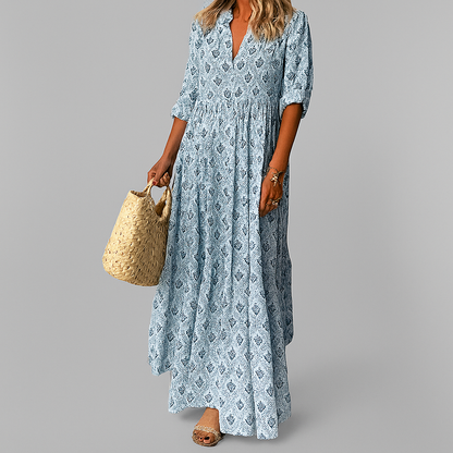 Women's V-Neck 3/4 Sleeve Maxi Dress - VibreMode