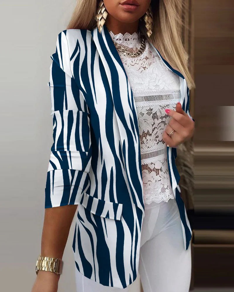 Women's Printed Blazer 3/4 Sleeve Open Front - Vonnera