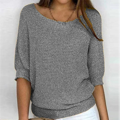 Women's Relaxed Fit Sweater Round Neck 3/4 Sleeve - Vonnera