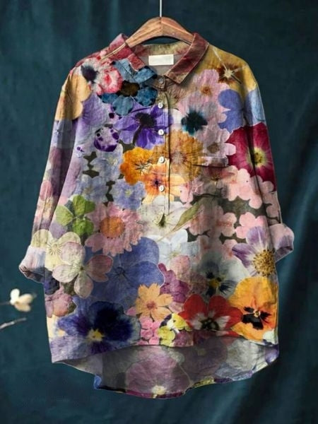 Women's Floral Print Blouse Button-Front