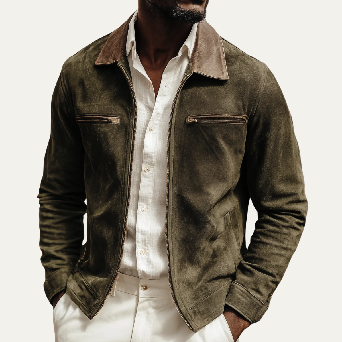 Men's Suede Jacket Dark Green Classic Style