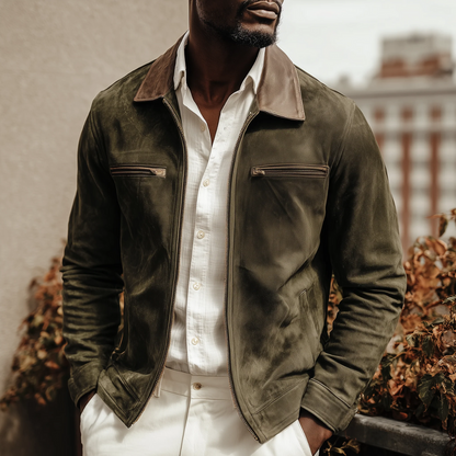 Men's Suede Jacket Dark Green Classic Style