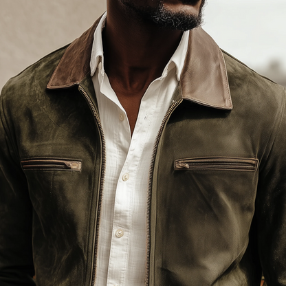 Men's Suede Jacket Dark Green Classic Style