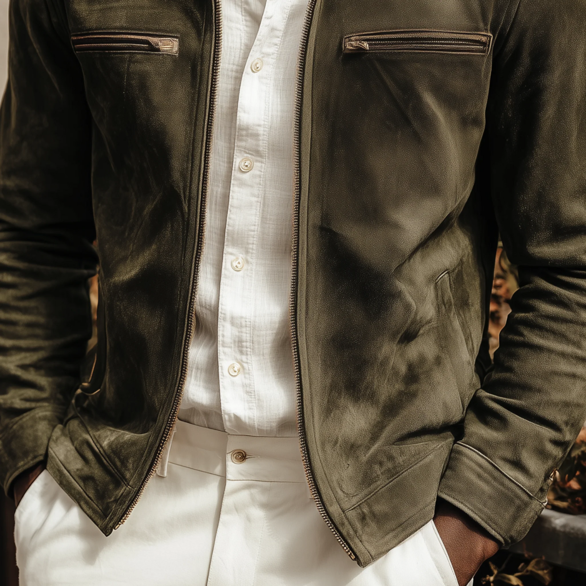 Men's Suede Jacket Dark Green Classic Style