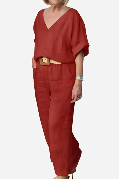 Women's V-Neck Batwing And Pants Set - Vonnera
