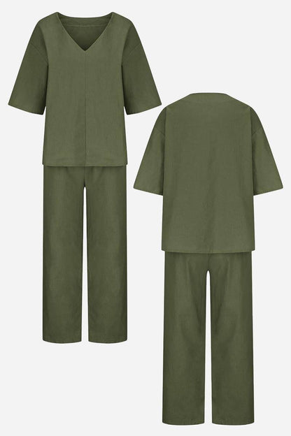 Women's V-Neck Batwing And Pants Set