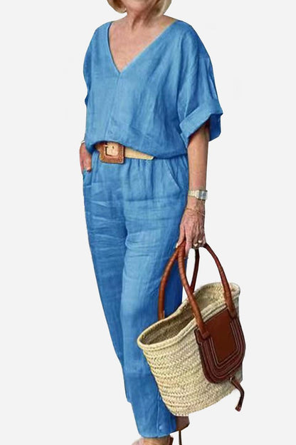 Women's V-Neck Batwing And Pants Set