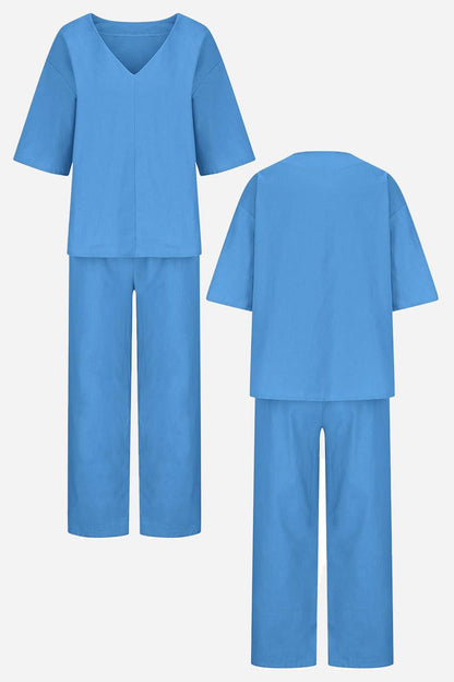 Carmen | Women's V-Neck Batwing Top and Straight-Leg Pants Set