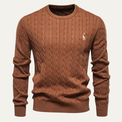Men's Classic Cotton Cable Knit Crew Neck Sweater
