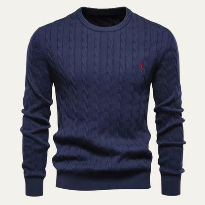 Men's Classic Cotton Cable Knit Crew Neck Sweater