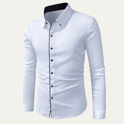Men's Slim Fit White Dress Shirt Long Sleeve Button Up Cotton