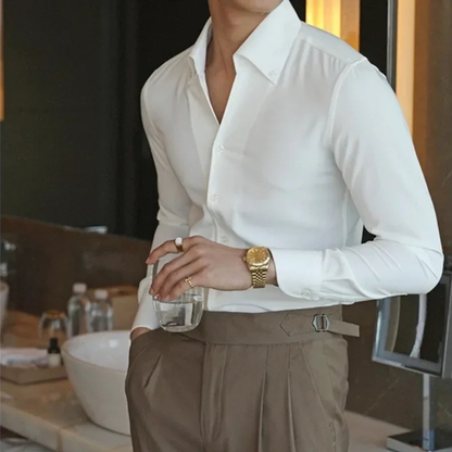 Men's Slim Fit Collar Shirt Wrinkle Casual