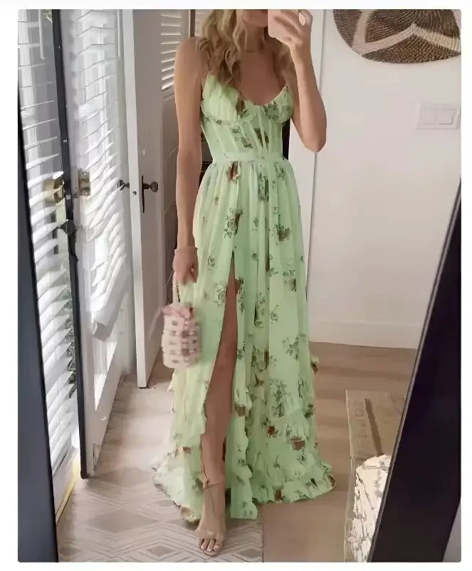 Zara Women's Floral Maxi Dress Elegant Slit Design