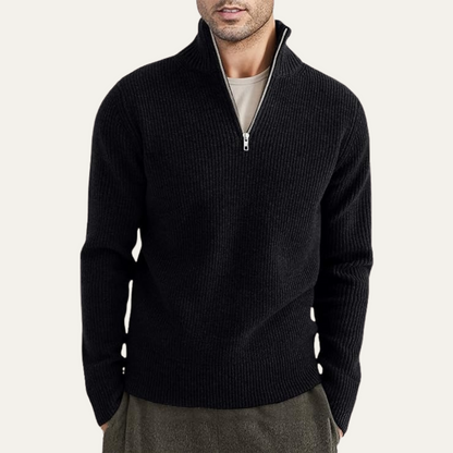 Men's Quarter Zip Sweater Ribbed Knit Casual