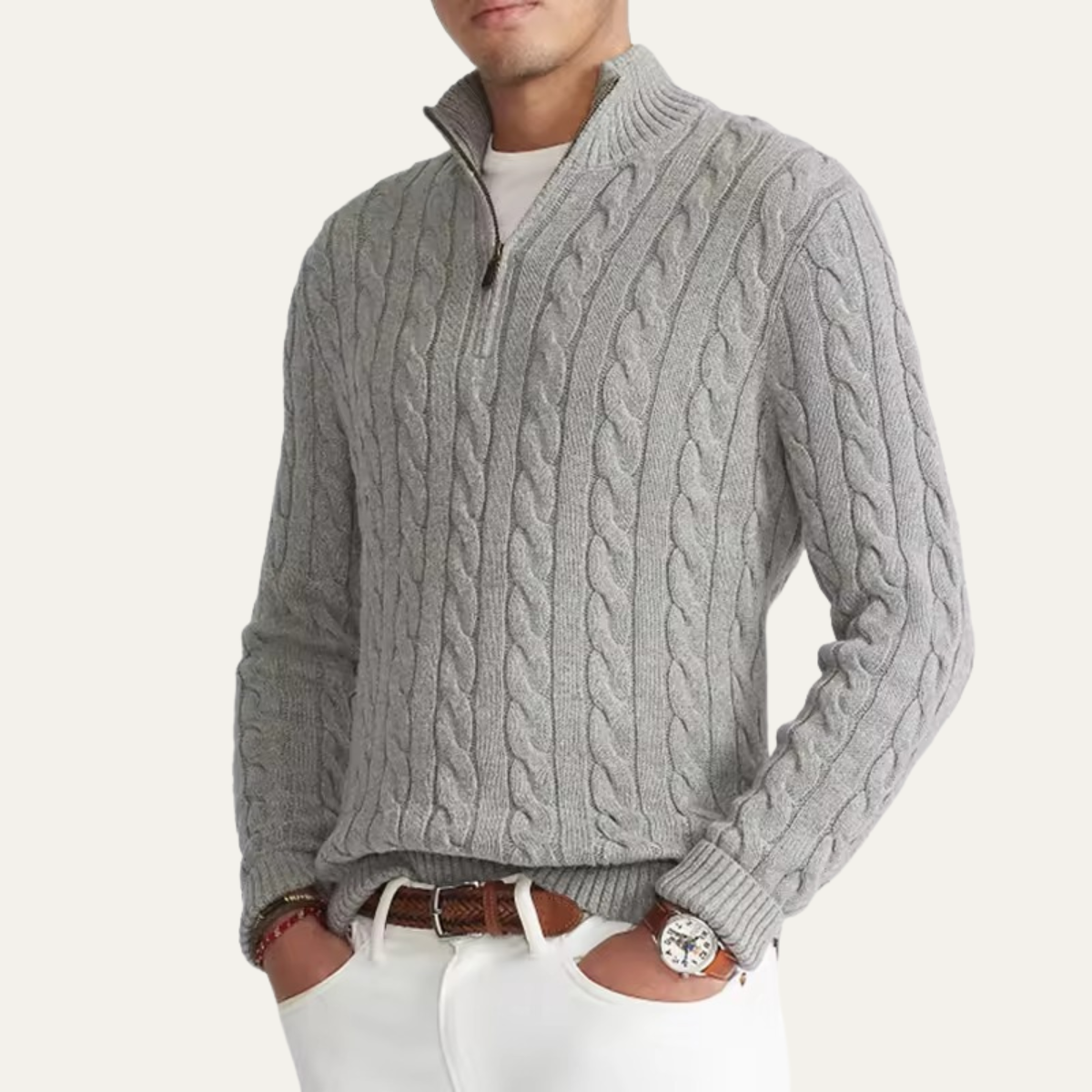 Men's Chunky Cable Knit Sweater Quarter Zip