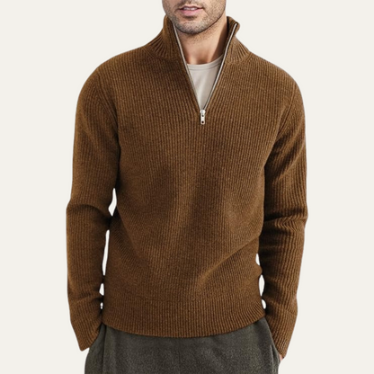 Men's Quarter Zip Sweater Ribbed Knit Casual