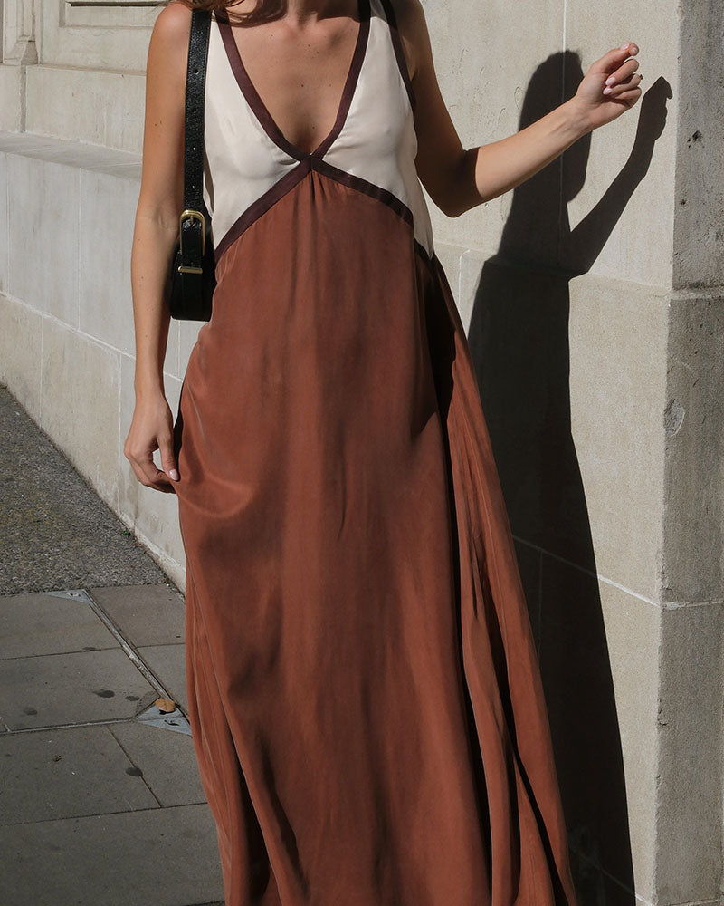 Stylish V-neck Colorblock Dress Elegant