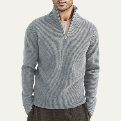 Men's Quarter Zip Sweater Ribbed Knit Casual