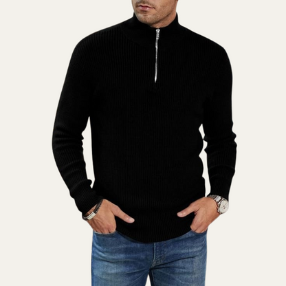 Men's Quarter Zip Sweater Ribbed Knit Casual