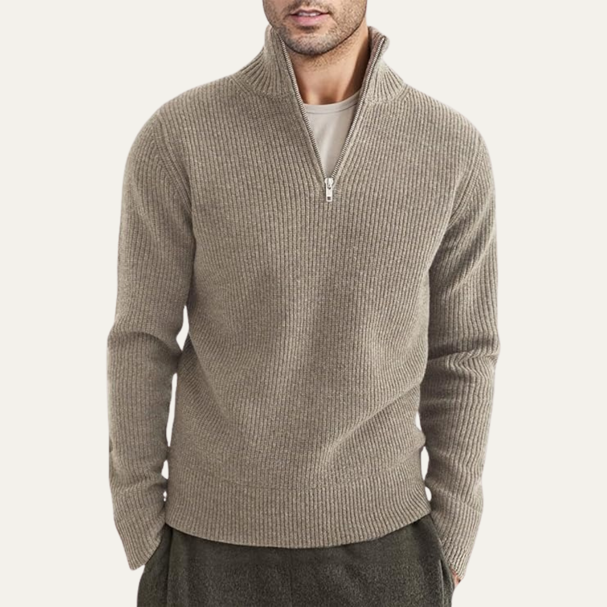 Men's Quarter Zip Sweater Ribbed Knit Casual