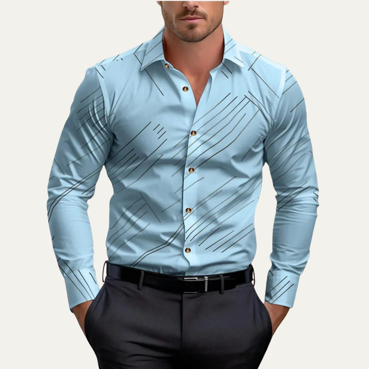 Men's Slim Fit Geometric Print Dress Shirt