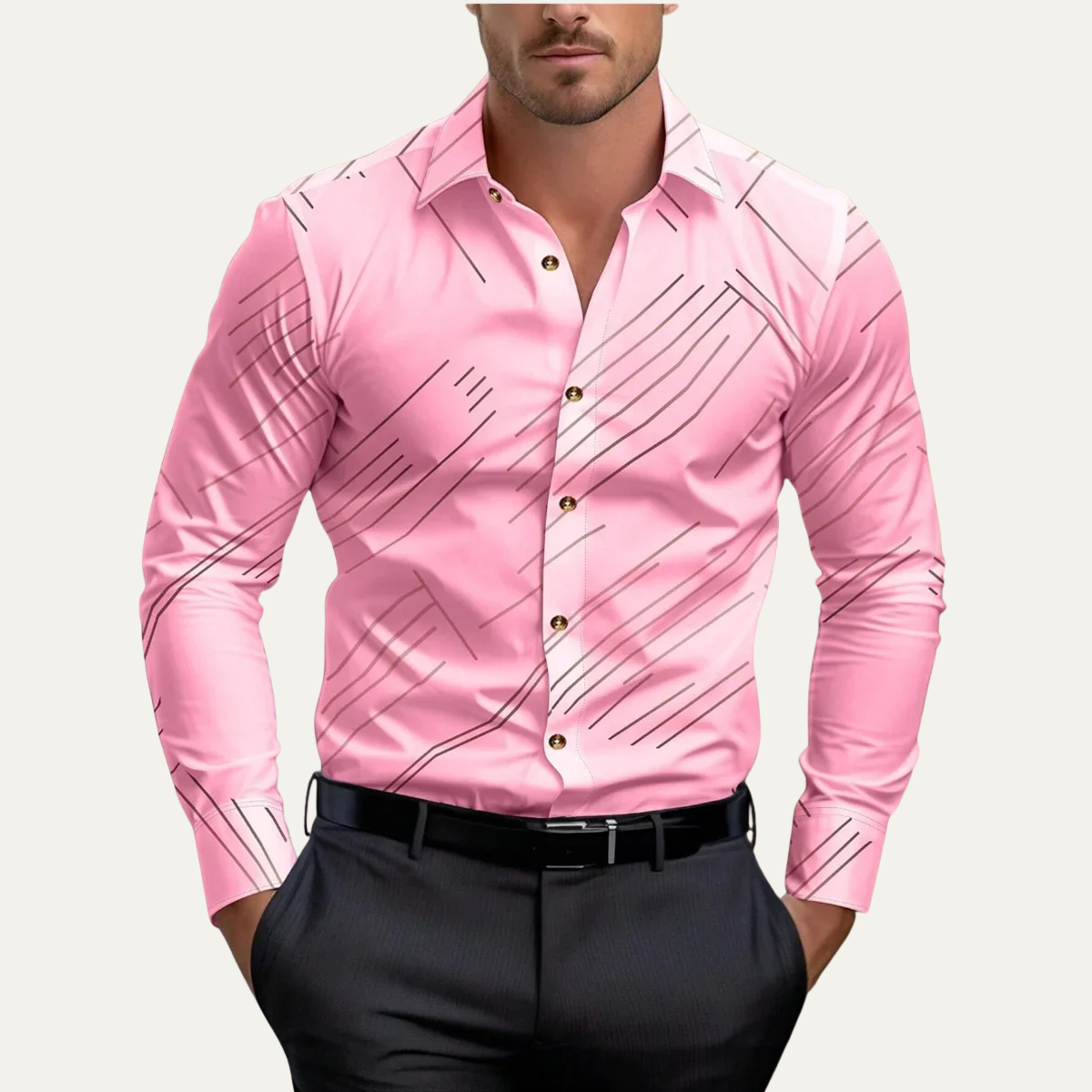Men's Slim Fit Geometric Print Dress Shirt