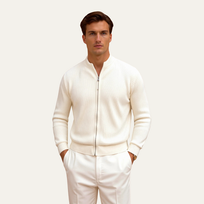 Maidstone Men's Beige Knitted Cardigan Lightweight Zip Up