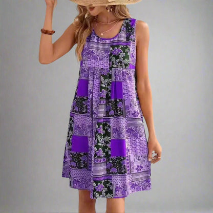 Women's Patchwork Print Sleeveless Mini Dress