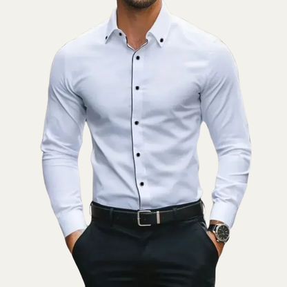 Men's Slim Fit White Dress Shirt Long Sleeve Button Up Cotton