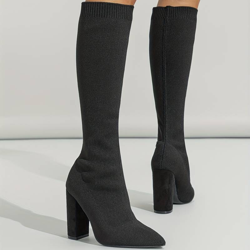 Women's Knee-High Boots Pointed Toe Block Heel