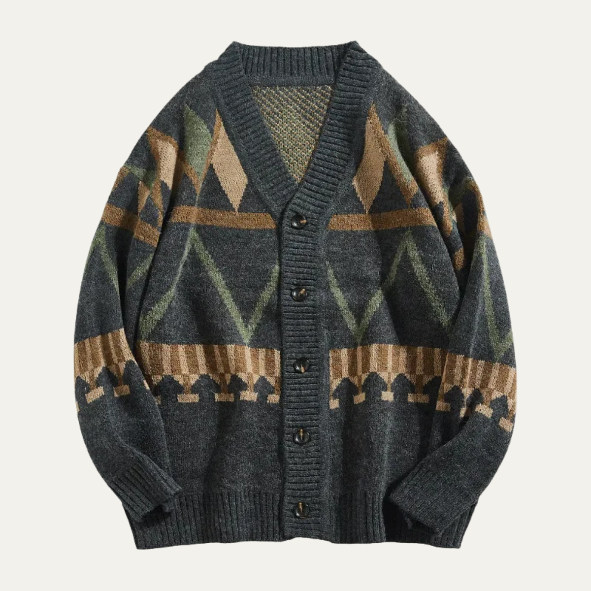 Men's Vintage Geometric Cardigan Button Up - Vonnera