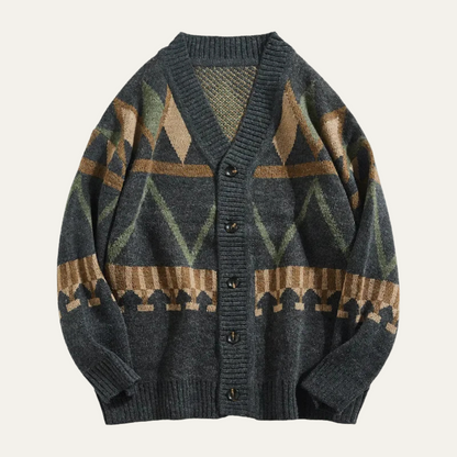 Men's Vintage Geometric Cardigan Button Up - Vonnera