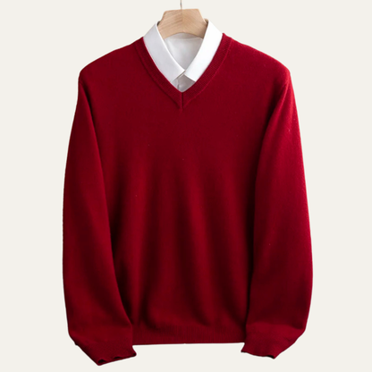 Men's Merino Wool V Neck Sweater Soft Knit